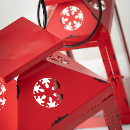 Red Metal Christmas Lantern Set of 2