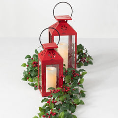 Red Metal Christmas Lantern Set of 2
