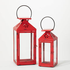 Red Metal Christmas Lantern Set of 2