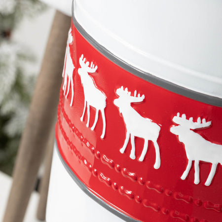 Rustic Scandi Red and White Reindeer Metal Planter Stands, Set of 2