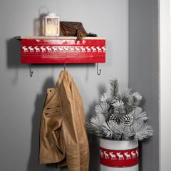 Rustic Scandi Red and White Reindeer Metal Planter Stands, Set of 2
