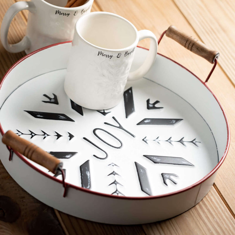 Rustic White & Red Metal Joy Tray