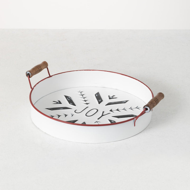 Rustic White & Red Metal Joy Tray