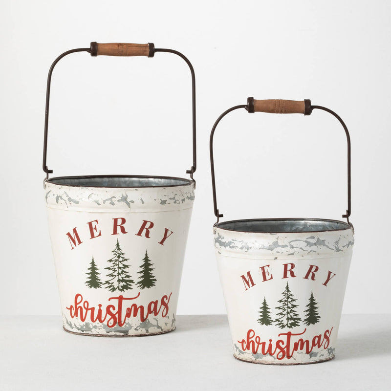 Vintage Metal Christmas Buckets, Set of 2