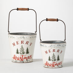 Vintage Metal Christmas Buckets, Set of 2