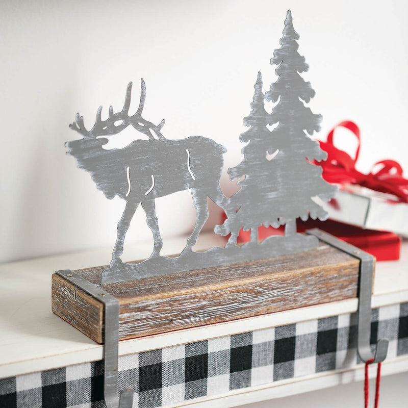 Rustic Wood and Metal Woodland Scene Christmas Stocking Holder