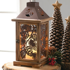 Harvest Wood and Metal Pinecone Lantern