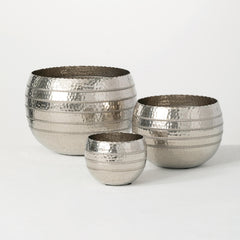 Silver Hammered Metal Bowls Set Of 3