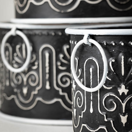 Black And White Patterned Metal Planter Set Of 3