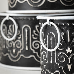 Black And White Patterned Metal Planter Set Of 3