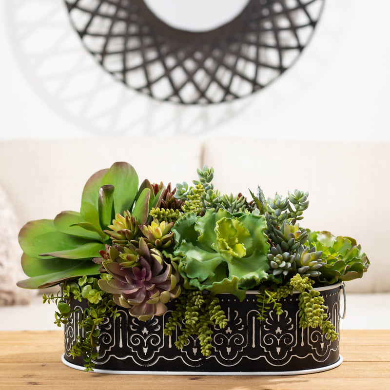 Black And White Patterned Metal Planter Set Of 3