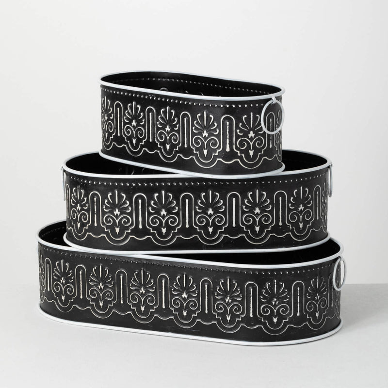Black And White Patterned Metal Planter Set Of 3