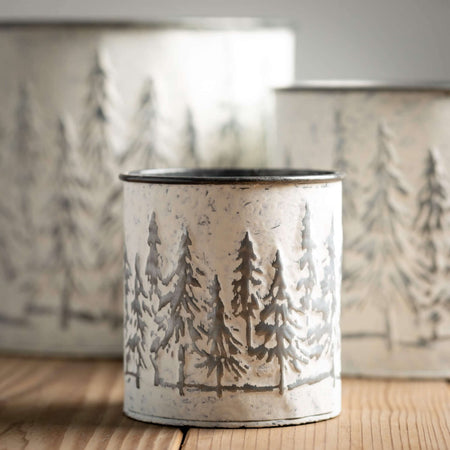 Whitewashed Metal Christmas Tree Planters