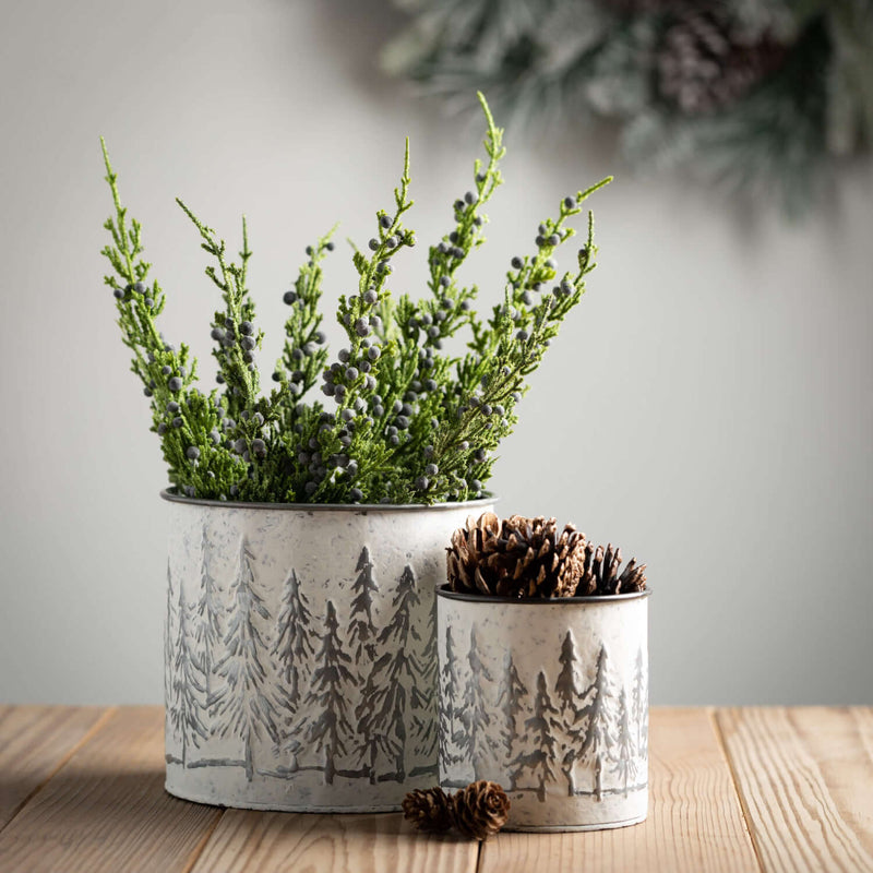 Whitewashed Metal Christmas Tree Planters