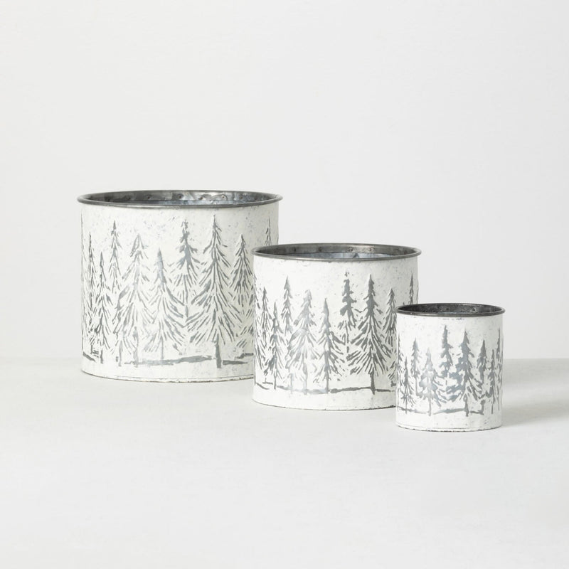 Whitewashed Metal Christmas Tree Planters