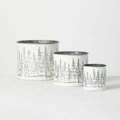 Whitewashed Metal Christmas Tree Planters