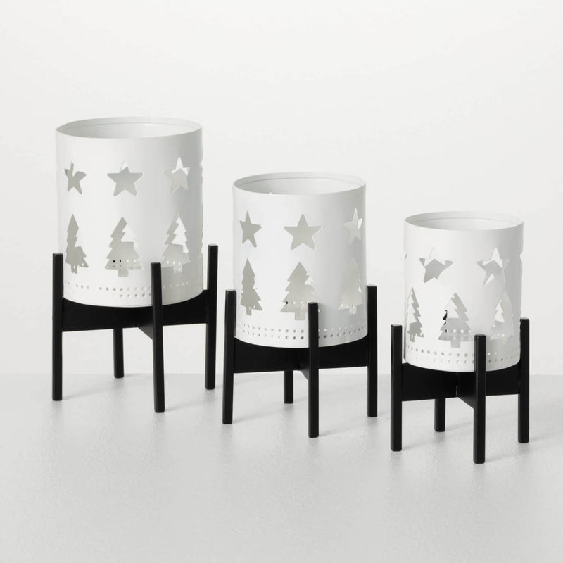 White Cutout Candleholder Set