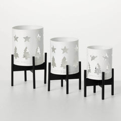 White Cutout Candleholder Set
