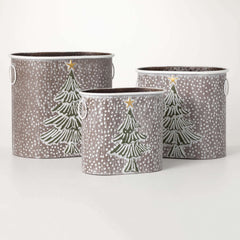 Hammered Metal Tree Basket Set