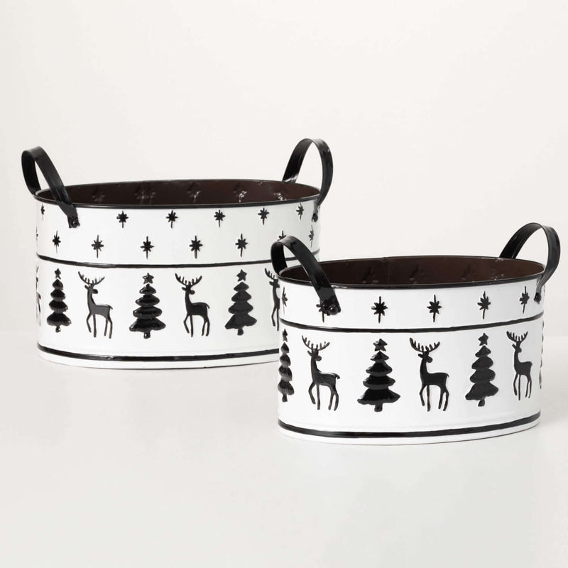 B&W Winter Motif Planter Set 2