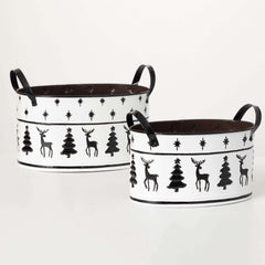 B&W Winter Motif Planter Set 2