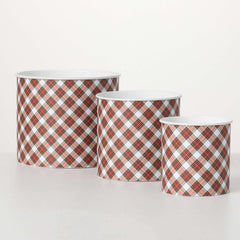 Red Plaid Metal Pot Set Of 3