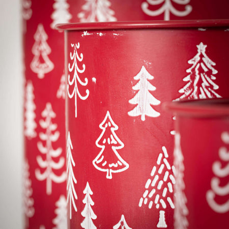 Red Tree Motif Planter Set 3