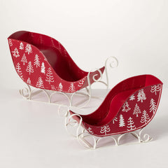 Red Tree Motif Sleigh Set Of 2