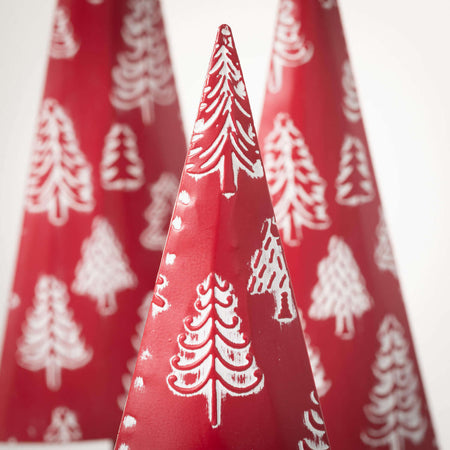 Red Motif Cone Tree Set Of 3