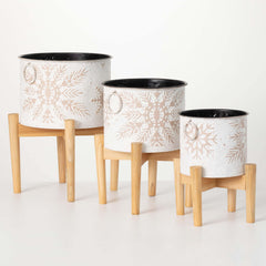 Planter With Wood Base Set 3