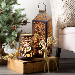 Rustic Metal Deer Lantern