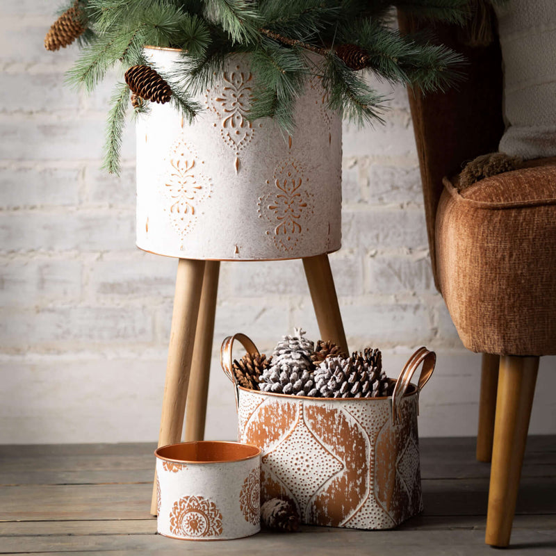 Embossed Metal Pot Set Of 3