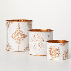 Embossed Metal Pot Set Of 3