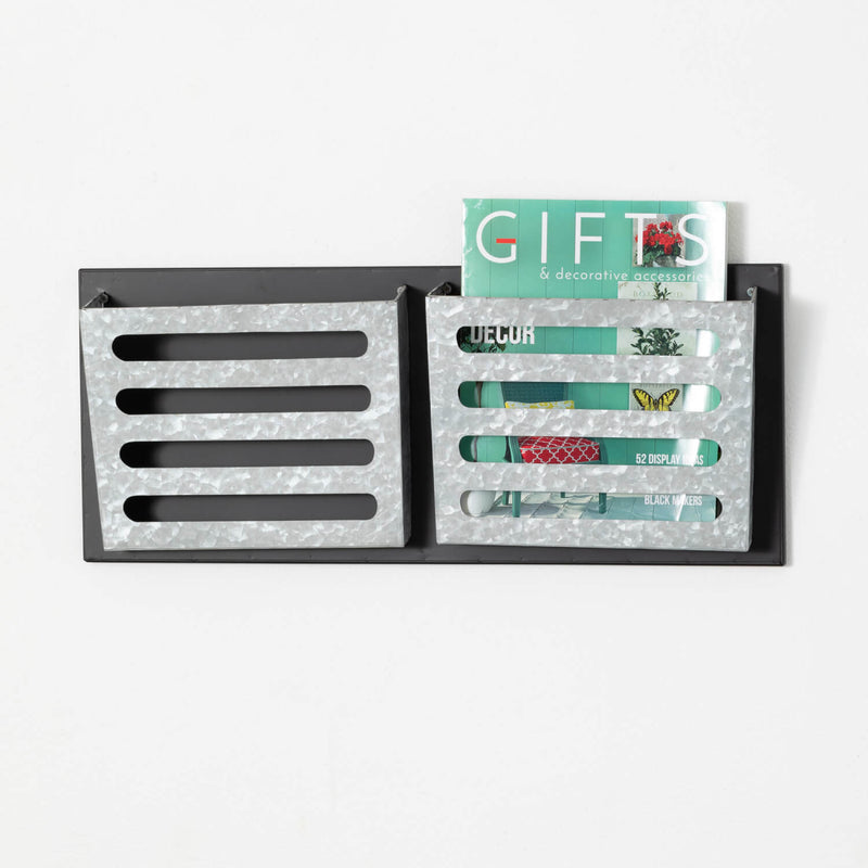 Modern Galvantized Wall Pocket Organizer - Double
