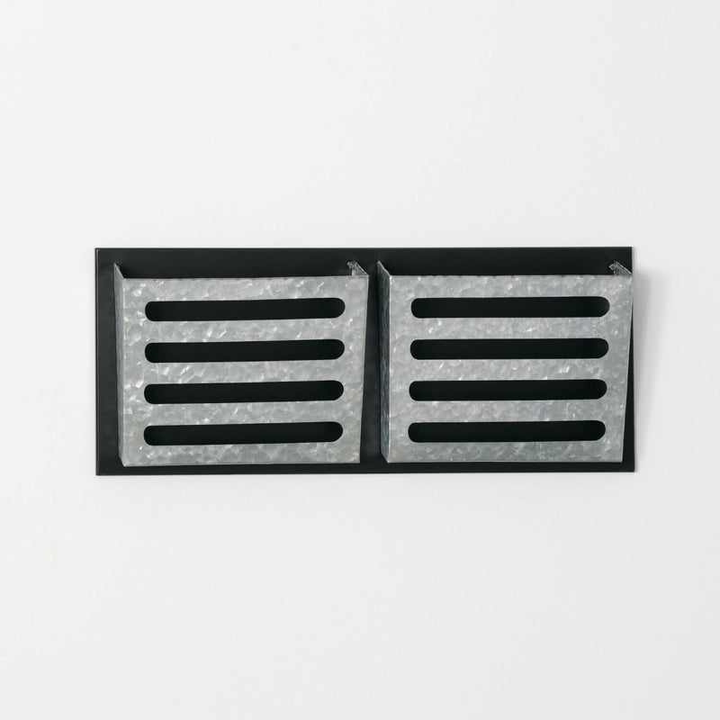 Modern Galvantized Wall Pocket Organizer - Double