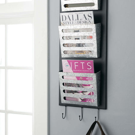 Modern Galvantized Wall Pocket Organizer - Triple