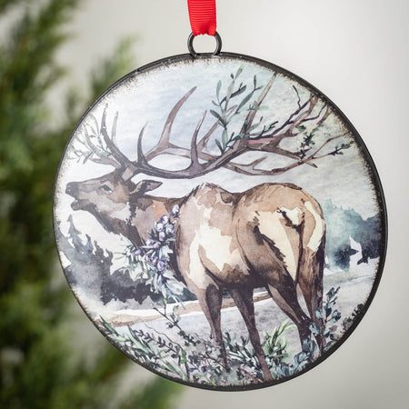 Rustic Metal Elk Disc Ornament