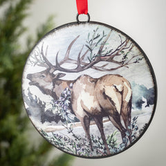 Rustic Metal Elk Disc Ornament