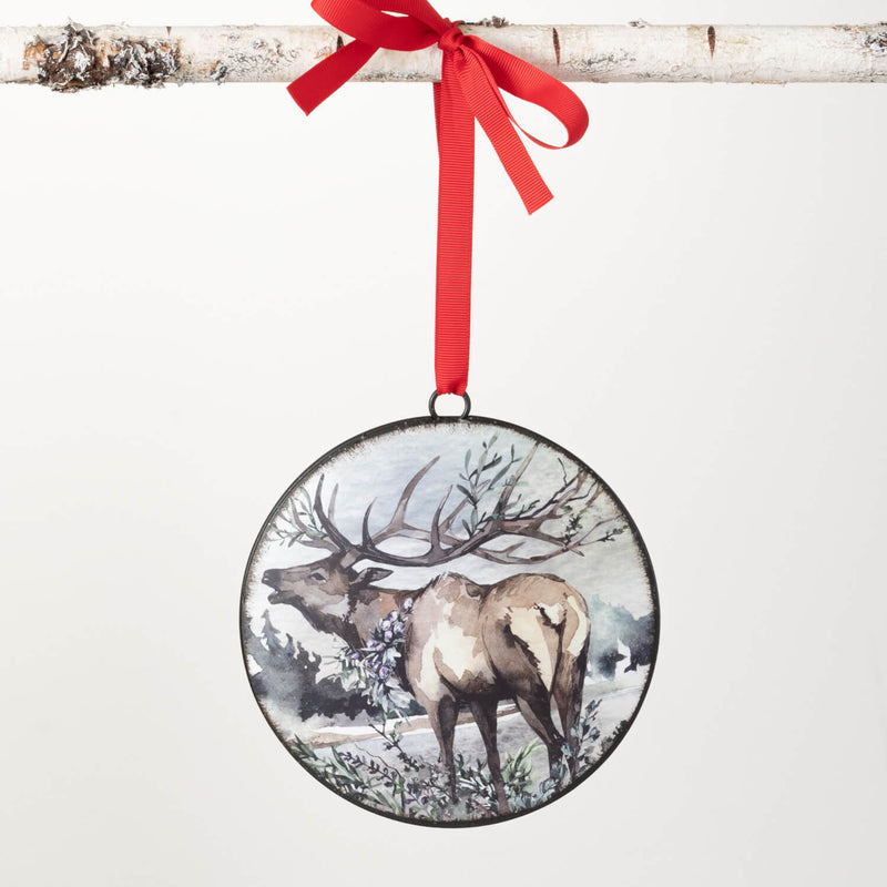 Rustic Metal Elk Disc Ornament