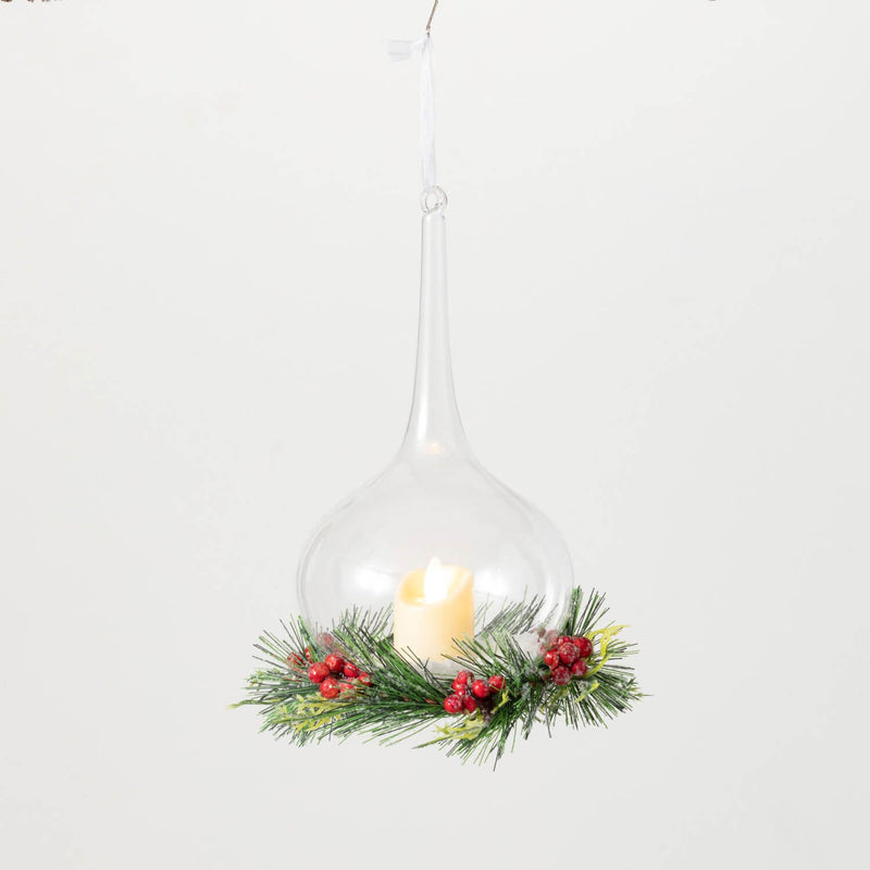 Teardrop and Tealight and Pine Christmas Ornament
