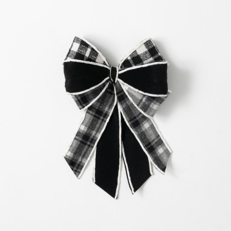 Large Black And White Plaid Bow Christmas Ornament