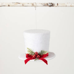 Glittery White Snowman Hat With Red Jingle Bells Christmas Ornament