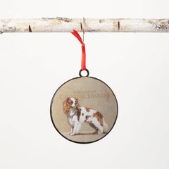 Darren Gygi Rustic Cavalier Spaniel Dog Metal Disc Christmas Ornament