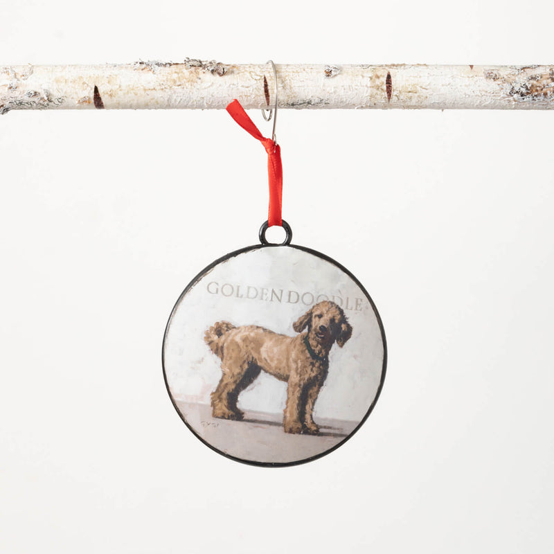 Darren Gygi Rustic Goldendoodle Dog Metal Disc Ornament