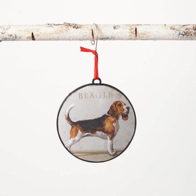 Darren Gygi Rustic Beagle Dog Metal Disc Christmas Ornament