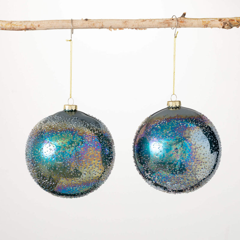 Blue Bubble Glass Ornament Set of 2