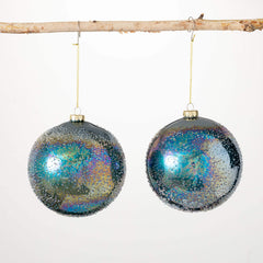 Blue Bubble Glass Ornament Set of 2