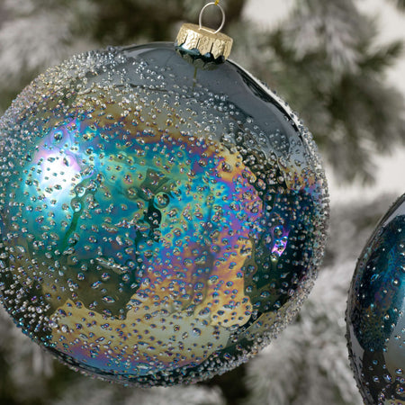 Blue Bubble Glass Ornament Set of 2