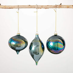 Iridescent Blue Ornament Set 3