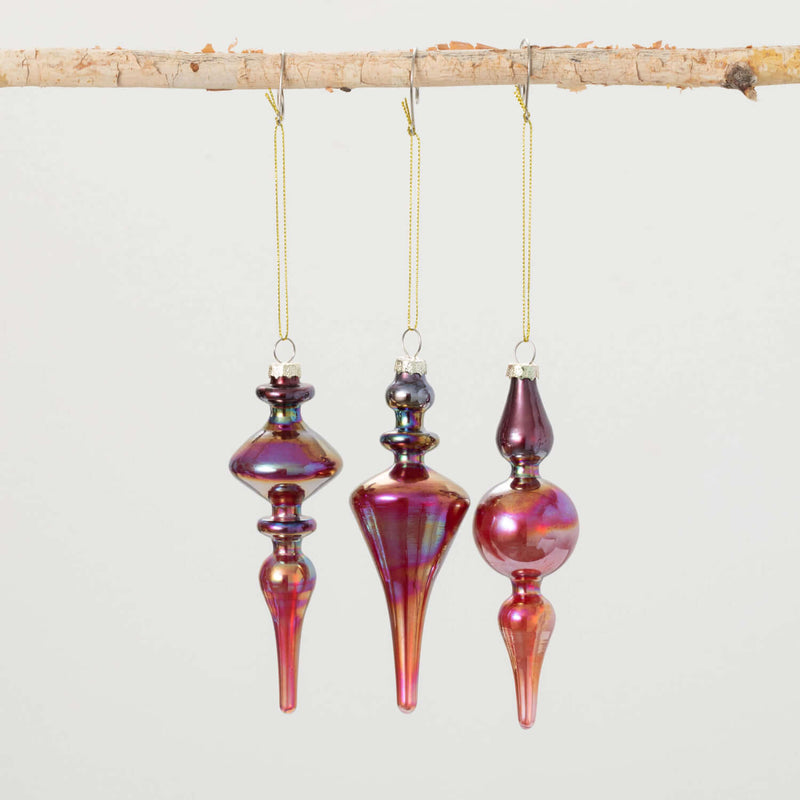 Iridescent Red Finial Set Of 3